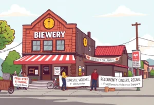 Community support for domestic violence victims at a local brewery.