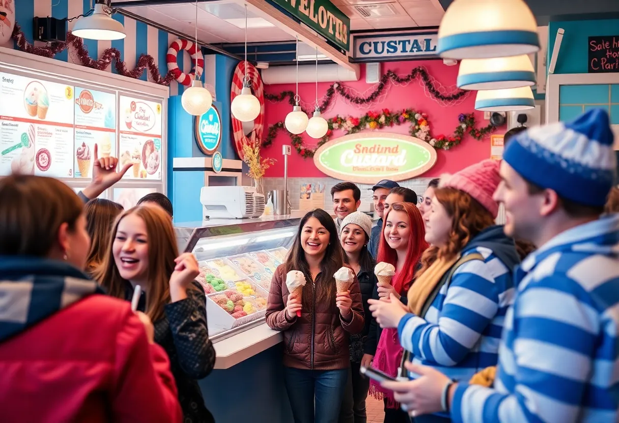 Hugh Jackman serving custard at Kopp's Frozen Custard