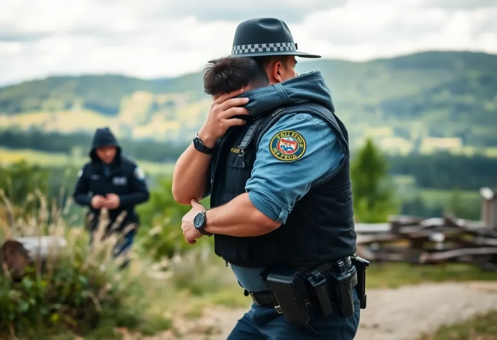 Police officer arresting a fleeing suspect