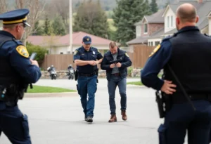 A police officer capturing an escaped inmate in York County, South Carolina.