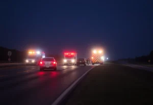 Three-vehicle crash scene in Jasper County