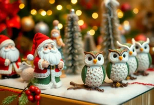 Handcrafted Jim Shore Christmas miniatures including Santa and owl figurines
