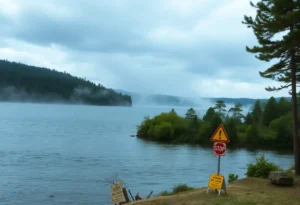 Picture of a lake with wind causing ripples on the surface under a cloudy sky in Rock Hill, SC.