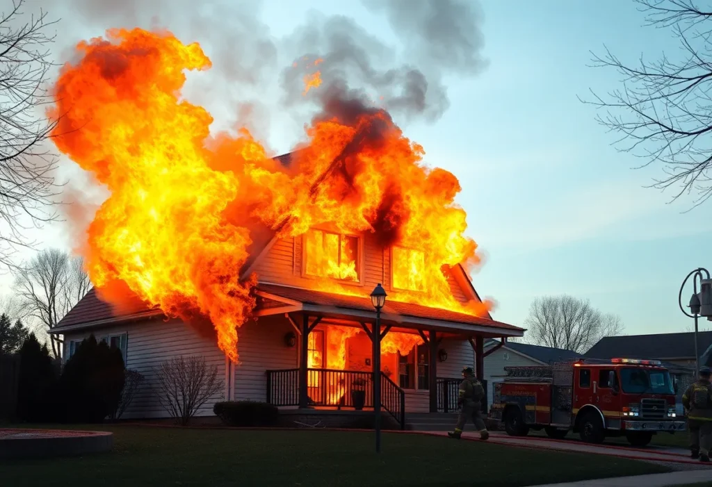 House fire in Lancaster County with emergency responders.