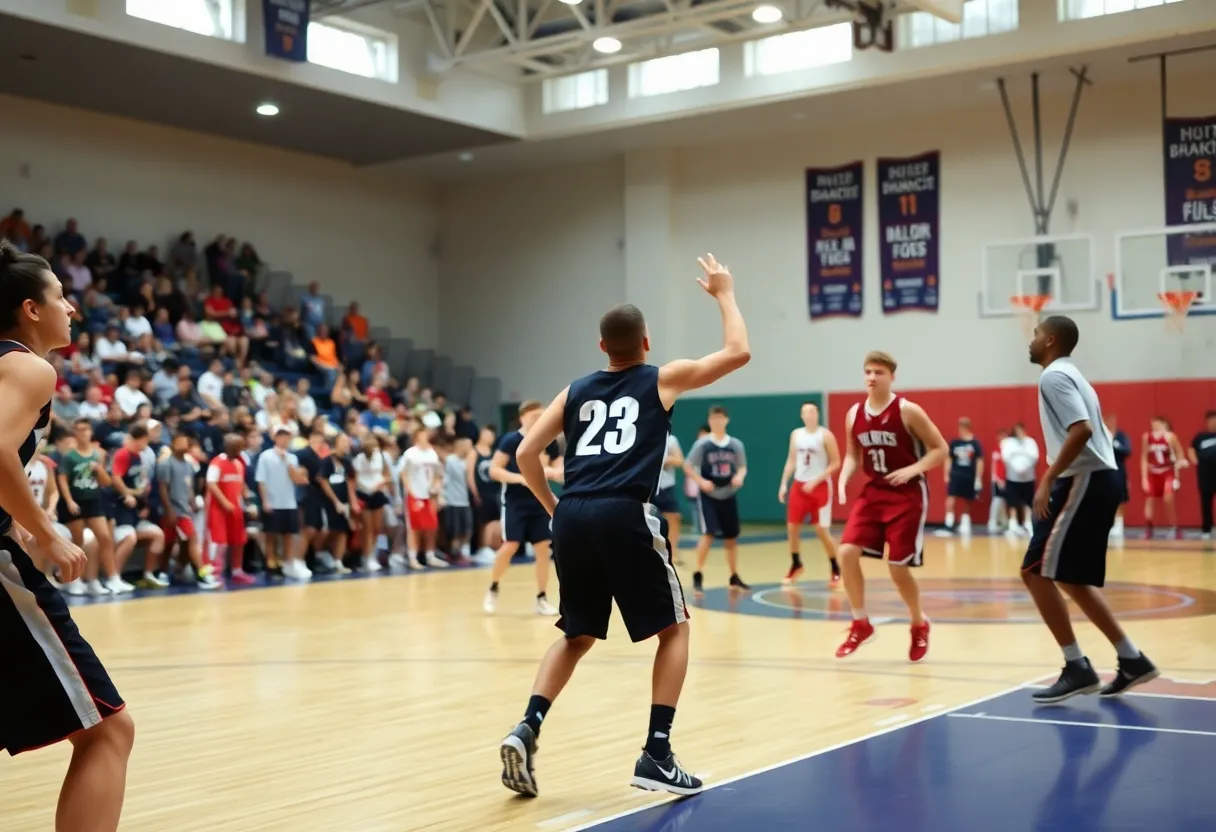 High school basketball teams competing in a match