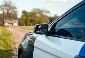 Police car in a rural landscape during a law enforcement operation