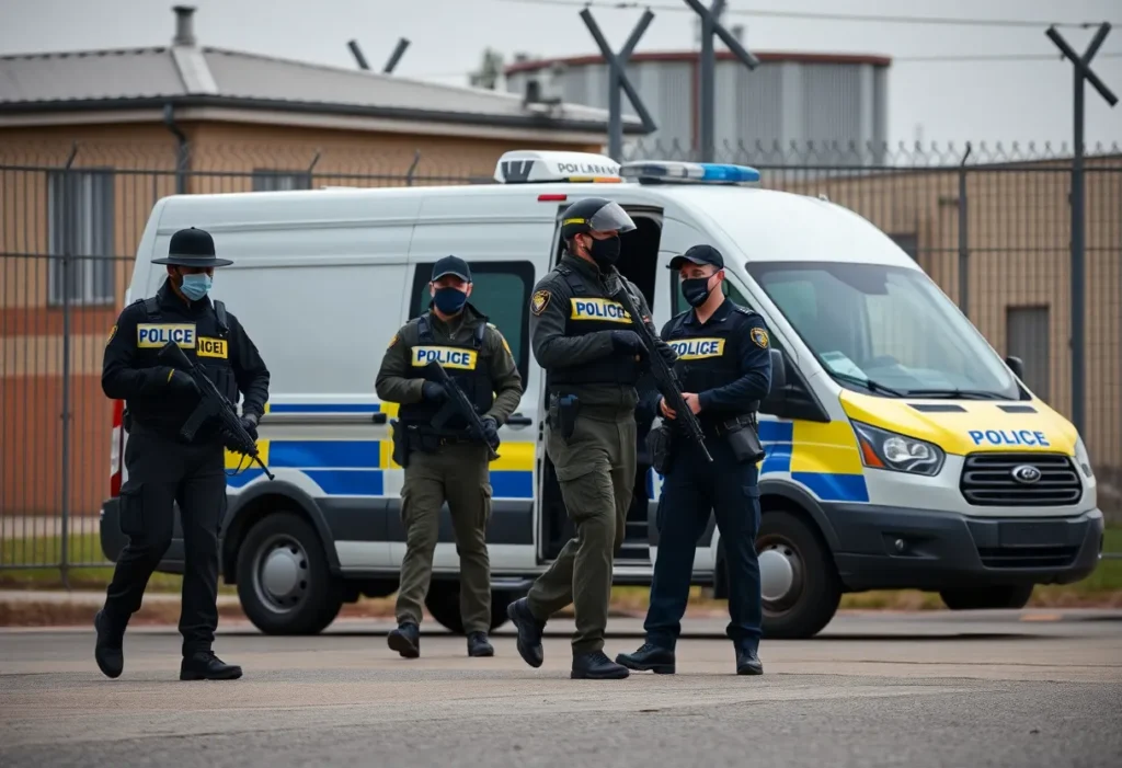 Law enforcement officers securing a correctional facility