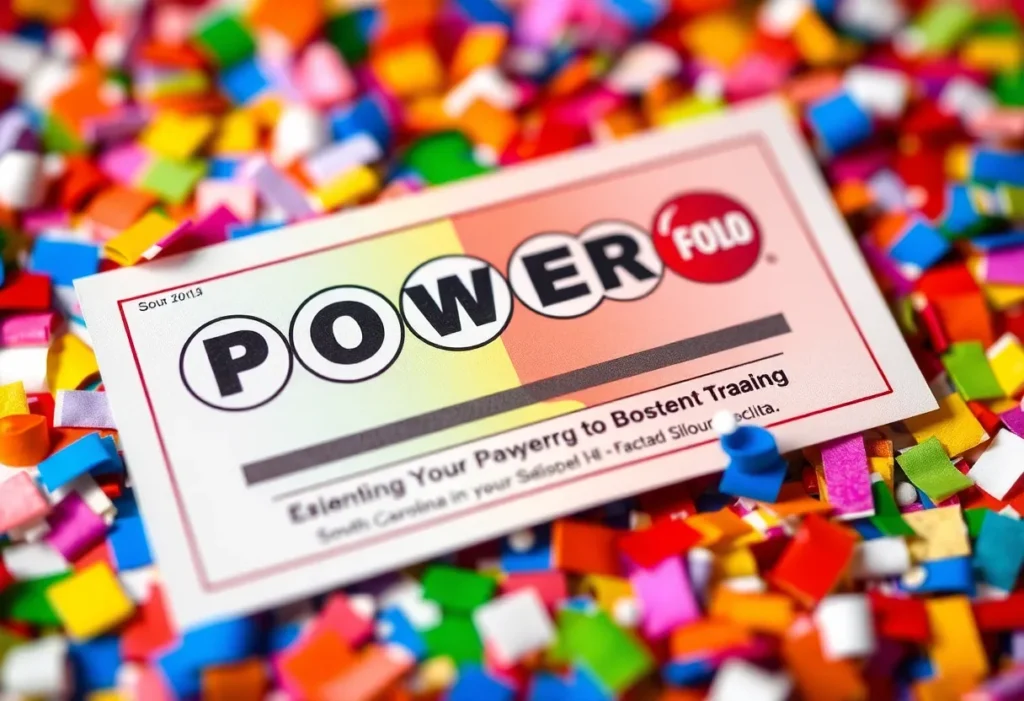 Powerball lottery ticket with confetti