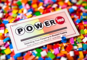 Powerball lottery ticket with confetti