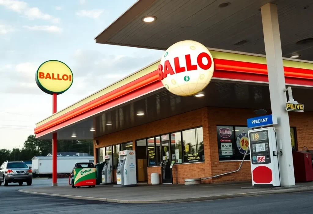 Gas station in Timmonsville with Powerball signs