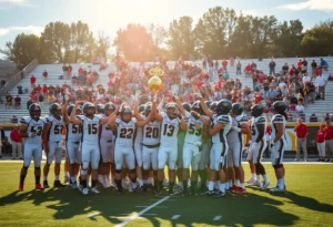 Football team from Providence Day School celebrating their championship win.