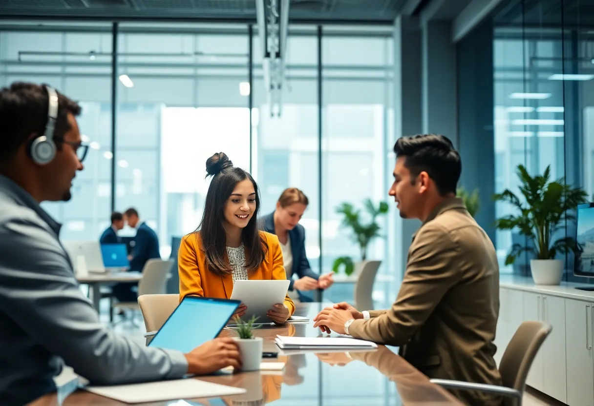 Modern office environment with technology and teamwork