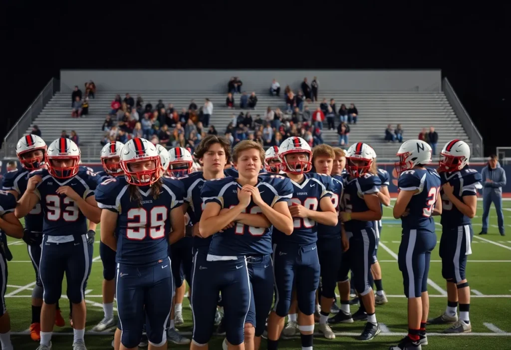 Rock Hill Bearcats football team on the field reflecting after a game