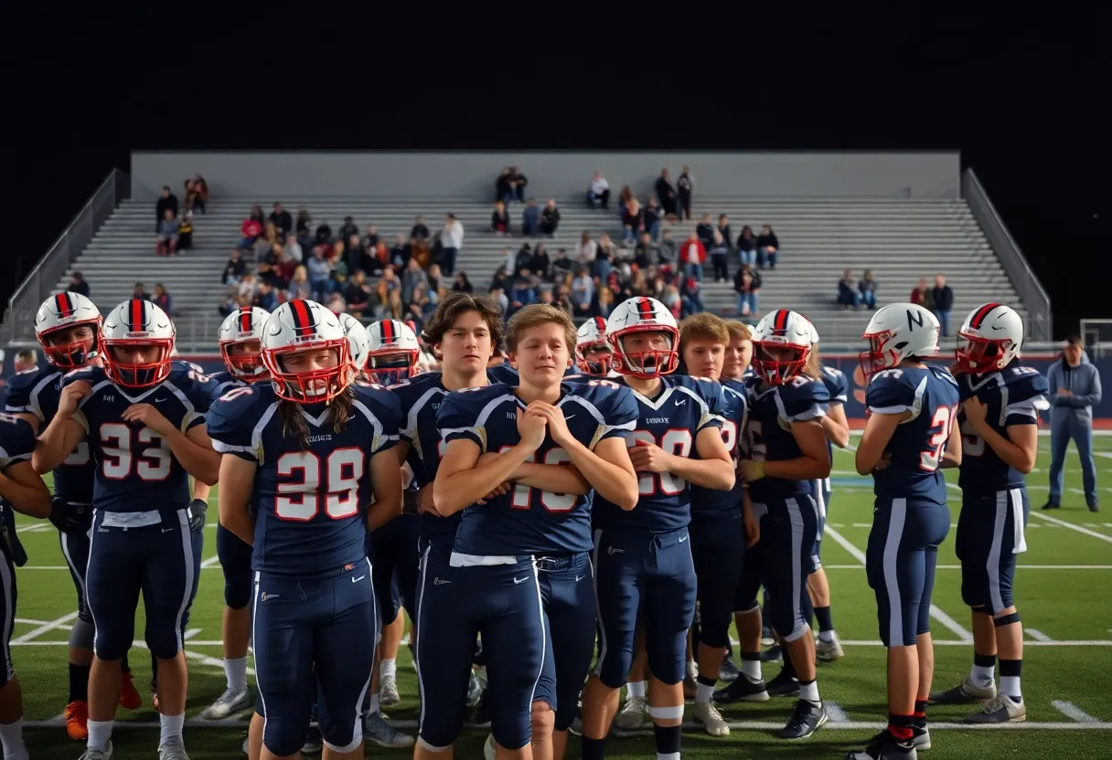 Rock Hill Bearcats football team on the field reflecting after a game