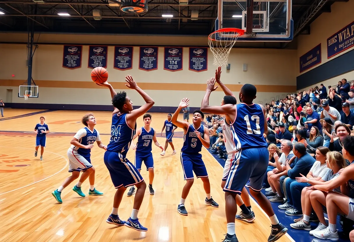 Rock Hill Bearcats facing Laurens Raiders on the basketball court