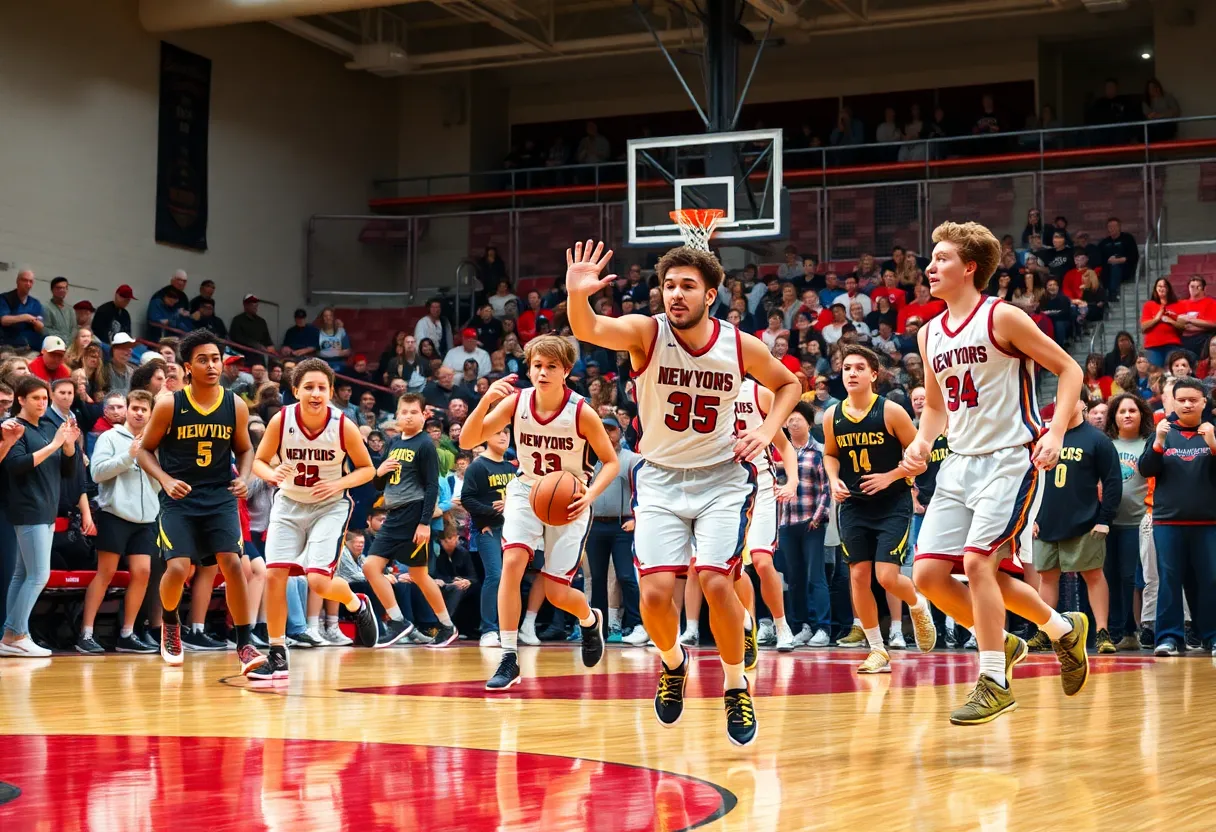 Rock Hill boys basketball team playing in a game against Clover High School