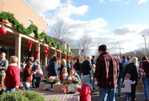 Families celebrating Christmas Day in Rock Hill, SC, under partly cloudy skies.