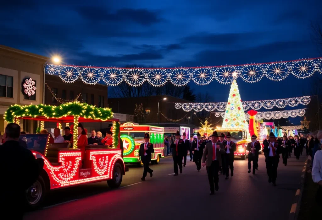 Illuminated floats in the Rock Hill Christmas Parade