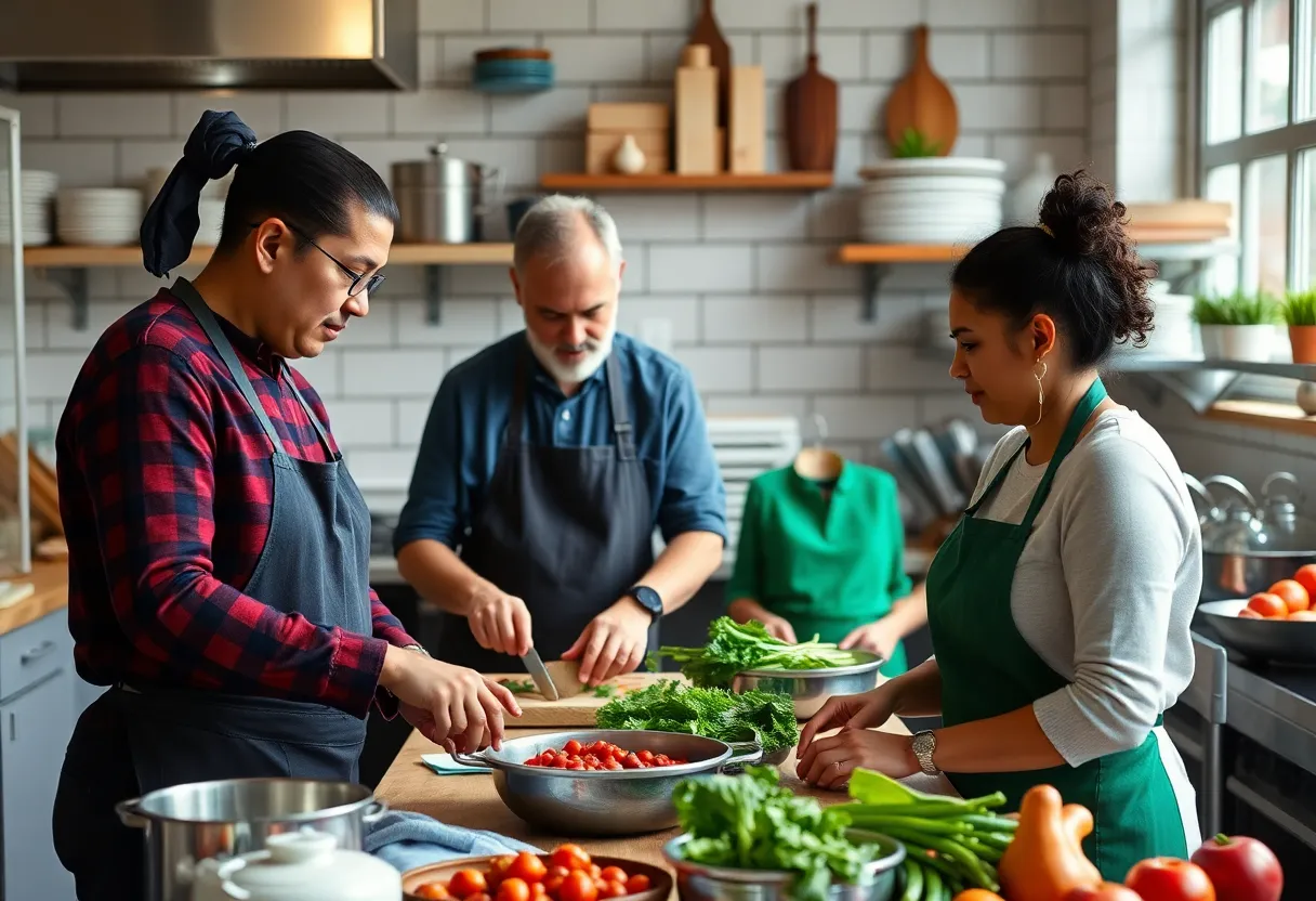 Participants in a culinary training program in Rock Hill learning cooking skills