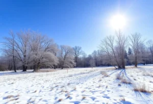 Winter landscape in Rock Hill, SC with clear skies and frost
