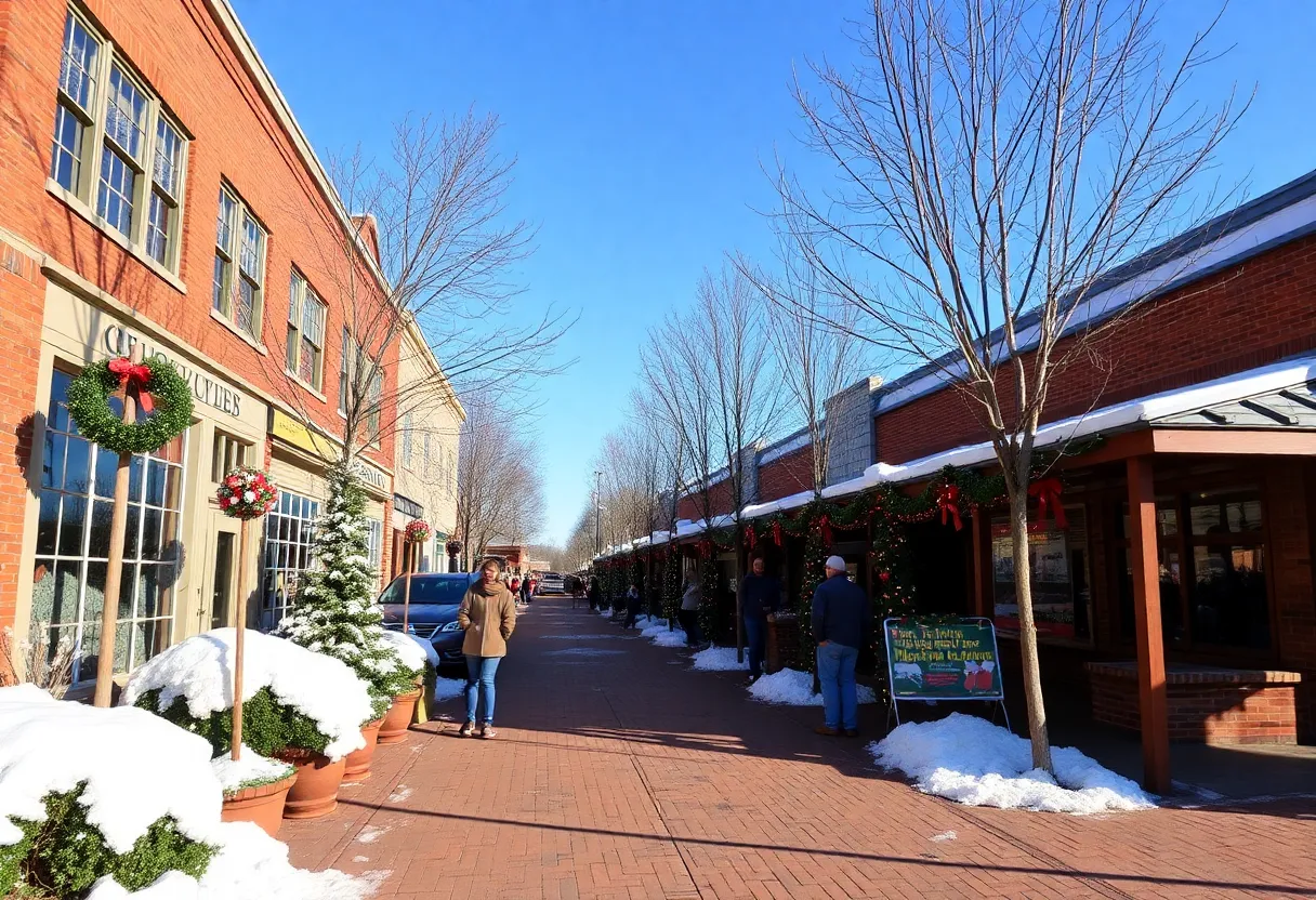 A sunny winter day in Rock Hill, SC, with outdoor activities and holiday decorations.