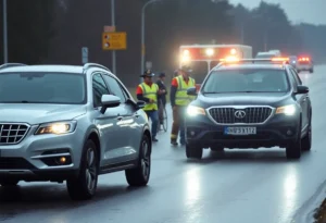 Emergency responders at the scene of a fatal SUV collision in Rock Hill, South Carolina.