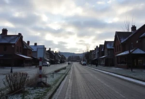 Cloudy winter morning in Rock Hill, SC, with a hint of sunlight.