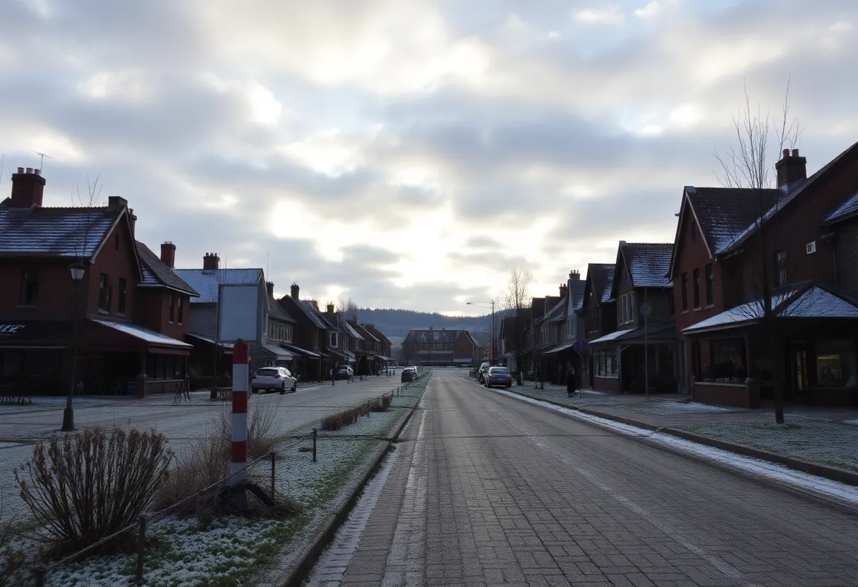 Cloudy winter morning in Rock Hill, SC, with a hint of sunlight.
