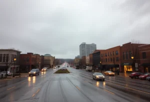 Overcast skies and wet streets in Rock Hill, SC