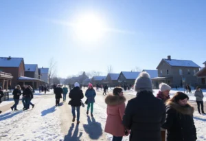 A clear winter morning in Rock Hill, SC, with frost on the ground and bright blue skies.