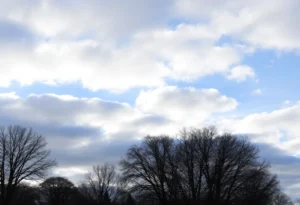 A winter morning in Rock Hill, SC with cloudy skies and drizzling rain