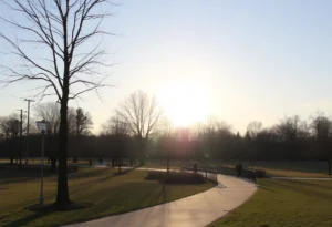 Bright winter morning in Rock Hill, SC with clear skies