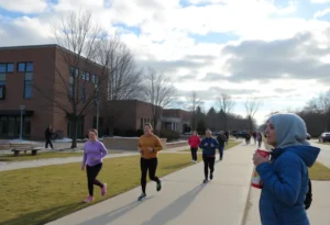 A winter morning in Rock Hill, SC, with clear skies and people outside