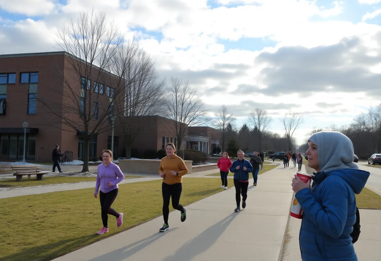 A winter morning in Rock Hill, SC, with clear skies and people outside