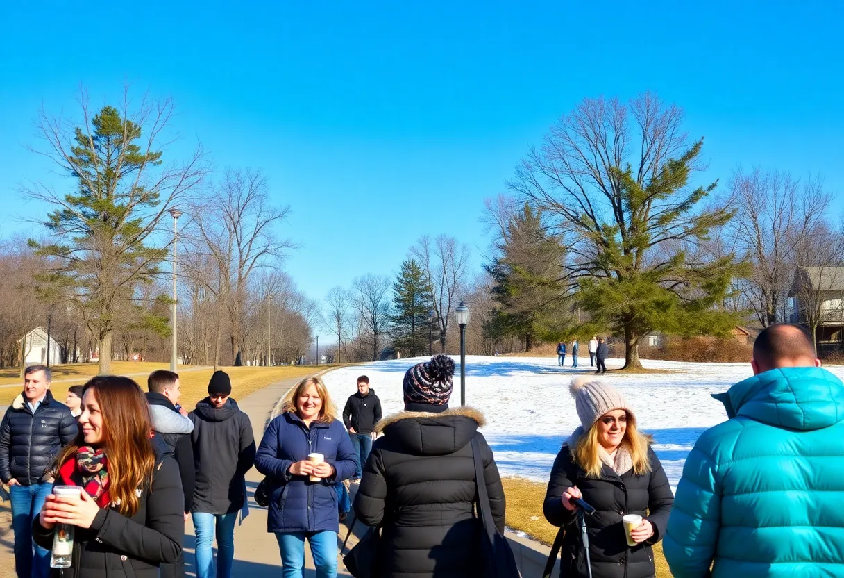 People enjoying a sunny winter day in Rock Hill SC park
