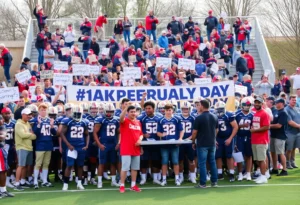 Celebration of college football signing day with athletes and fans