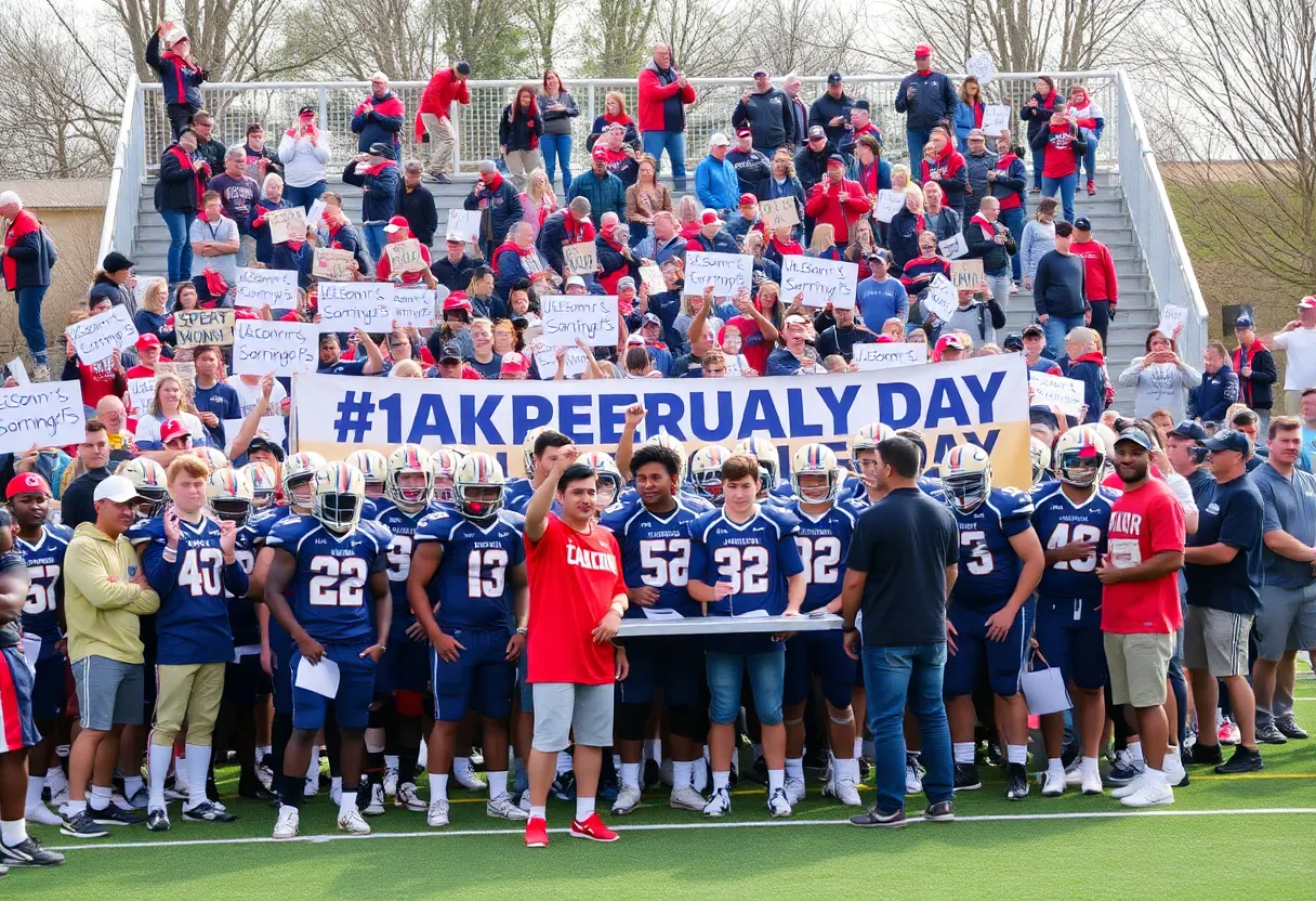 Celebration of college football signing day with athletes and fans