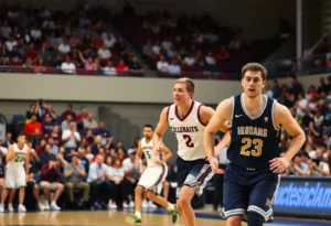 Basketball players competing during a game between South Carolina Gamecocks and Louisville Cardinals.