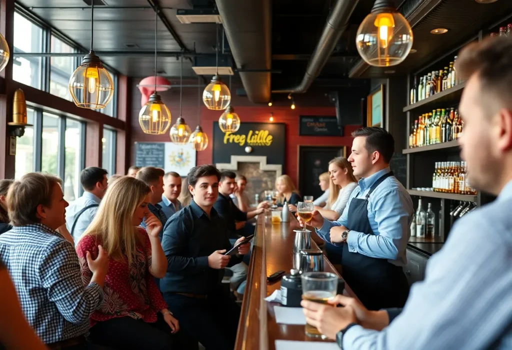 Patrons enjoying a bar with certified servers practicing responsible service.