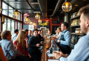 Patrons enjoying a bar with certified servers practicing responsible service.