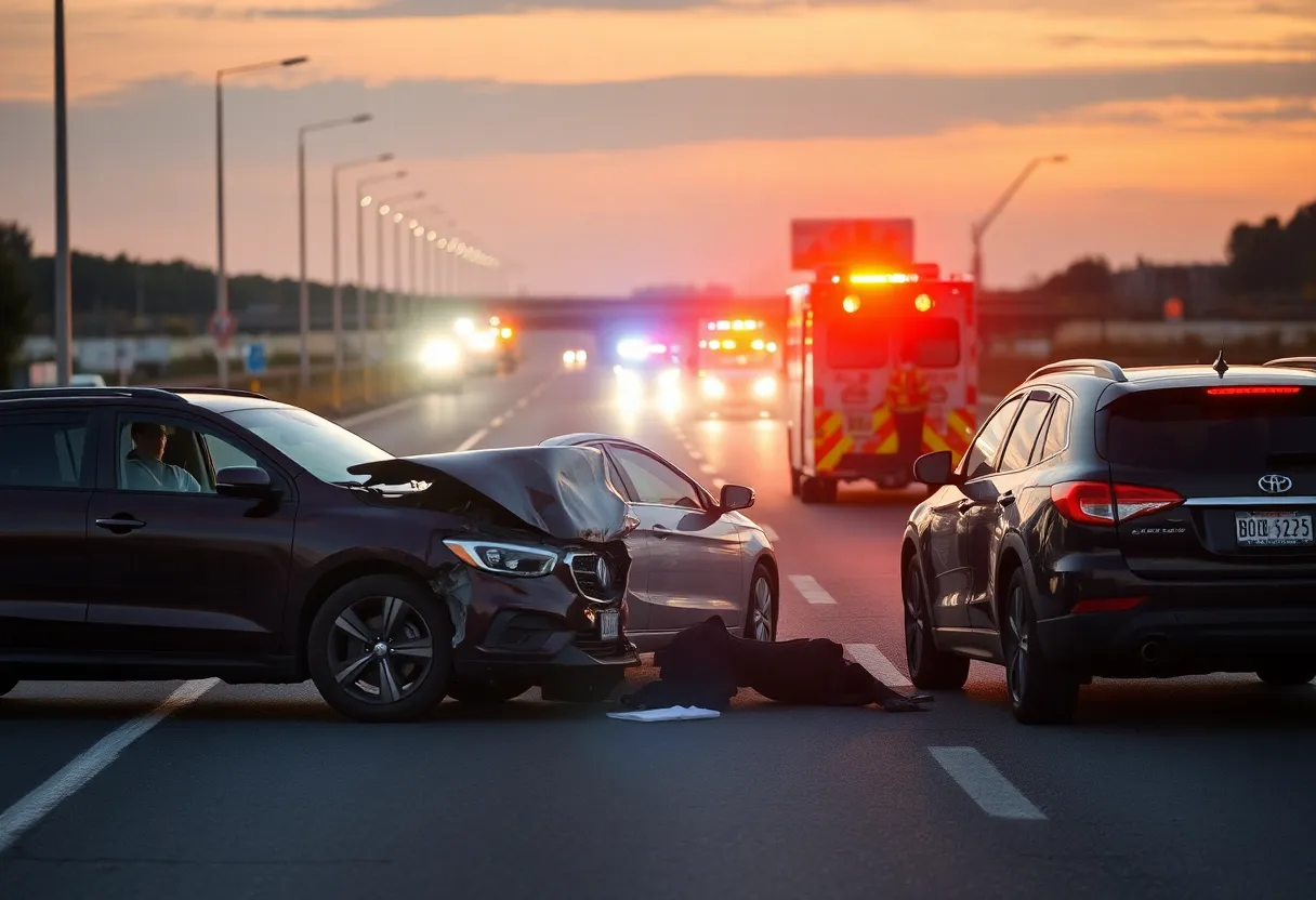 Scene of a three-vehicle collision on SC-462 in Jasper County.