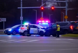 Emergency responders at the scene of a three-vehicle collision in York County
