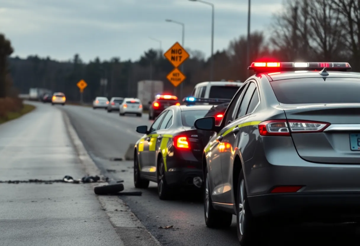 Scene of a traffic accident involving police presence near water.