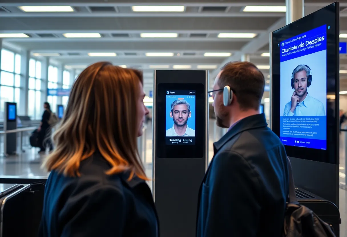 Modern airport security checkpoint featuring TSA PreCheck Touchless ID technology