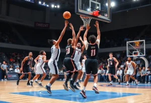 Winthrop Eagles basketball team in action against Clinton College