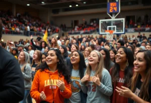Crowd cheering at Winthrop University women's basketball game