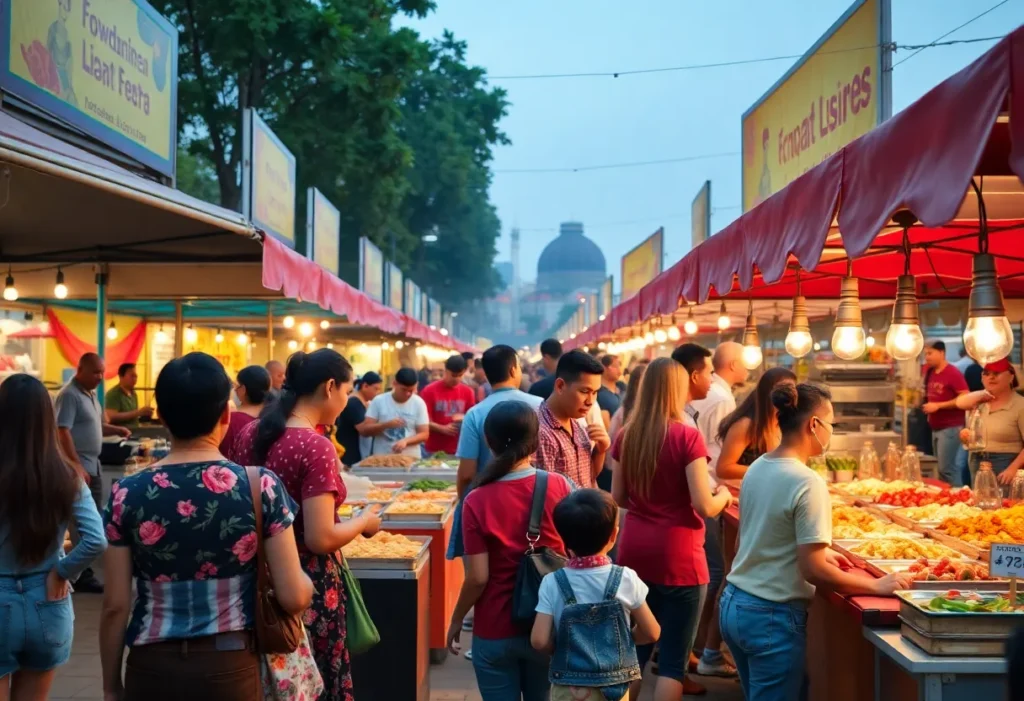Families enjoying the York County Food Festival with food stalls in the background.