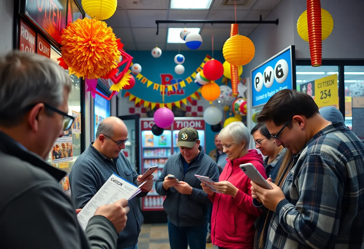 Customers celebrating at a lottery ticket shop in York County after a major Powerball win