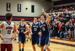 High school basketball players from Catawba Ridge and Rock Hill engaging in a competitive match.