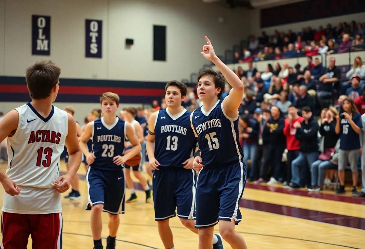 High school basketball players from Catawba Ridge and Rock Hill engaging in a competitive match.